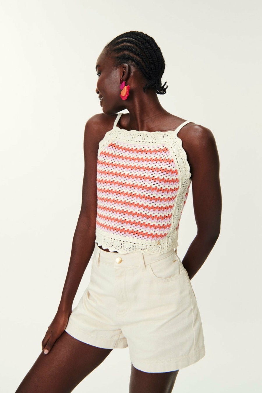 Des Petits Hauts Azoe Crochet Multico Top Shirts & Blouses