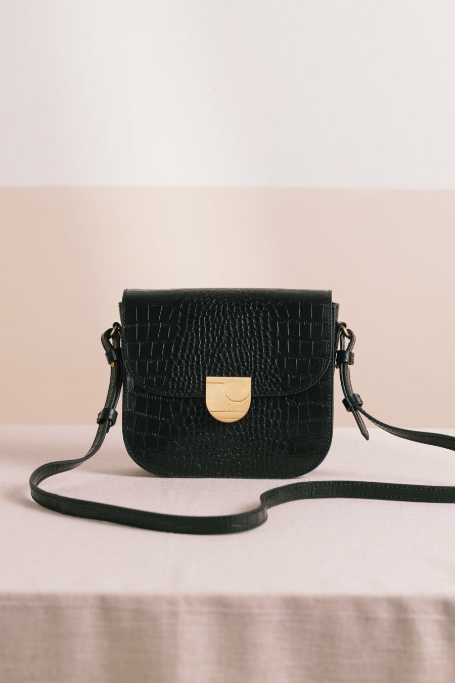 Des Petits Hauts Lenny Bag In Black Crocodile-Effect Leather Bags, Clutch Bags & Bumbags