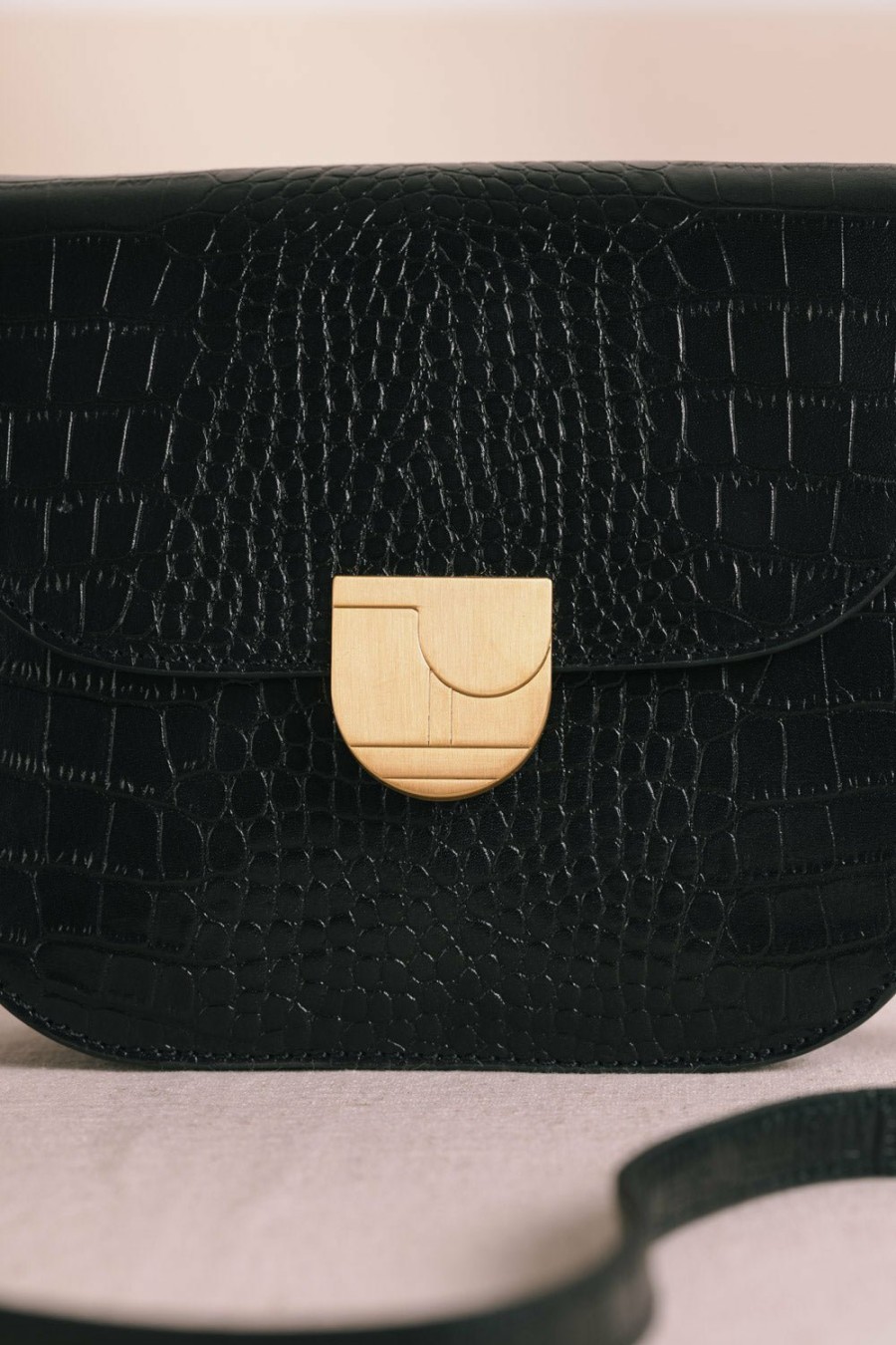 Des Petits Hauts Lenny Bag In Black Crocodile-Effect Leather Bags, Clutch Bags & Bumbags