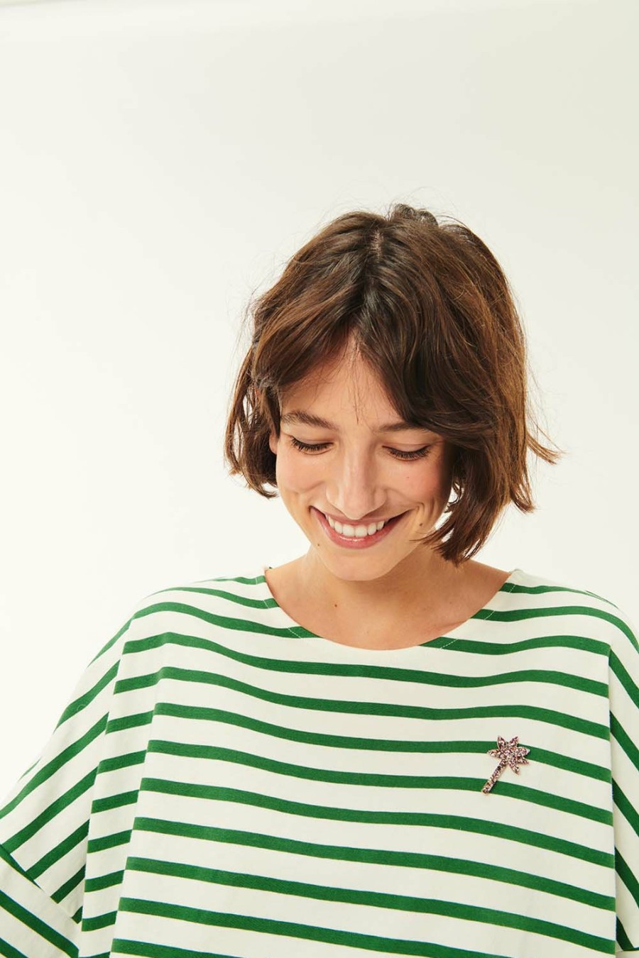 Des Petits Hauts Filly Ecru/Cactus Mariniere T-Shirts & Sweatshirts