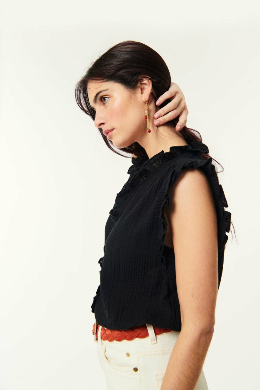 Des Petits Hauts Roselina Noir Top Shirts & Blouses